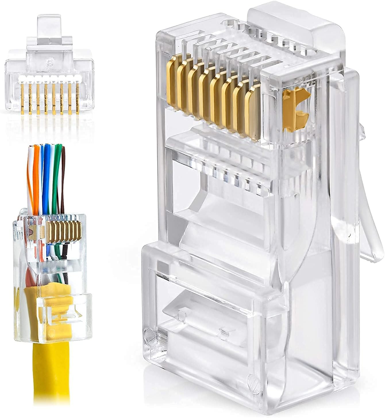 FEDUS RJ45 Cat6 Pass-Through Connector RJ45 Ends, Cat5, Cat5e, Cat6 8P8C RJ45 Connector, Ethernet Cable Crimp Connectors UTP Network Plug Solid Wire and Standard Cable, LAN Crimp (PACK OF 40)
