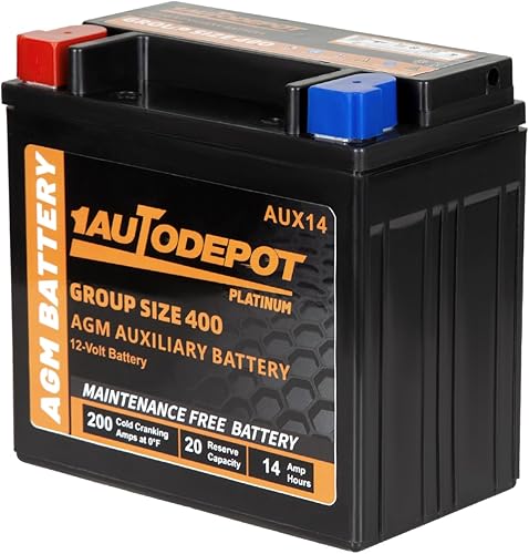 Batería auxiliar AUX14, batería BCI Group 400 AGM, 200CCA, 20RC, 12V 14Ah sin mantenimiento 36 meses de garantía