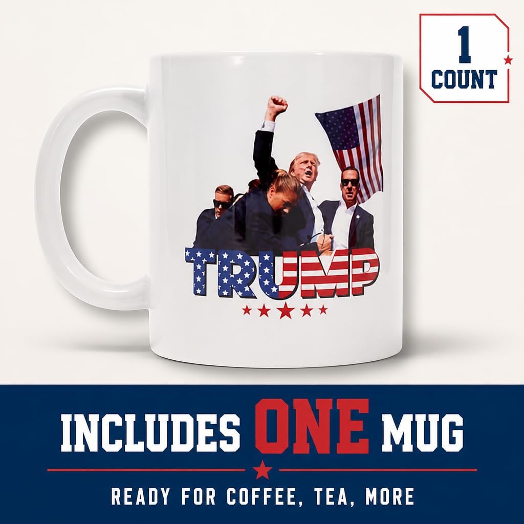 Attack on Trump Ceramic Coffee Mug – Double-Sided with Shot Survivor Fist Pump at Pennsylvania Rally Design – Celebrating Strength and Patriotism – Gift for Supporters, 45th & 47th President