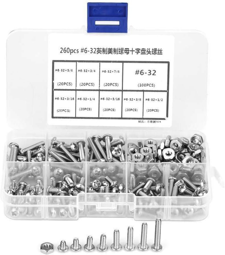 Wolfgo なべ小ねじ 260pcs 人気激安 セット 6 32ステンレススチールクロスなべ小ねじ詰め合わせキット