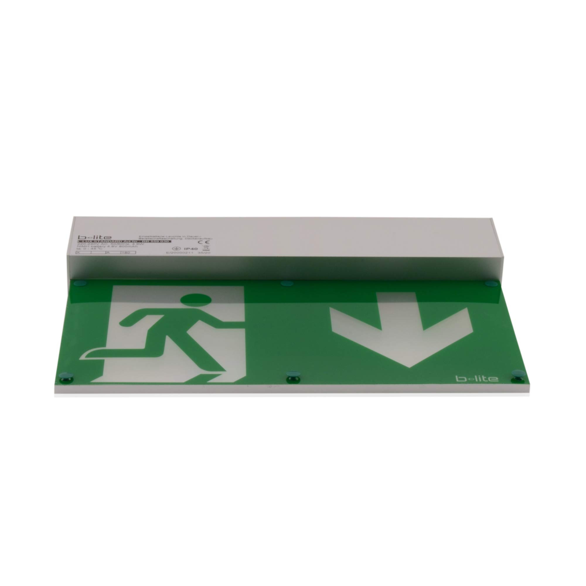 intratec 100% Shopping Luz de emergencia señal de escape luminaria de protección contra incendios salida, LED, IP40 con batería, aluminio apto para montaje colgante, 3h, incl. juego de pictogramas