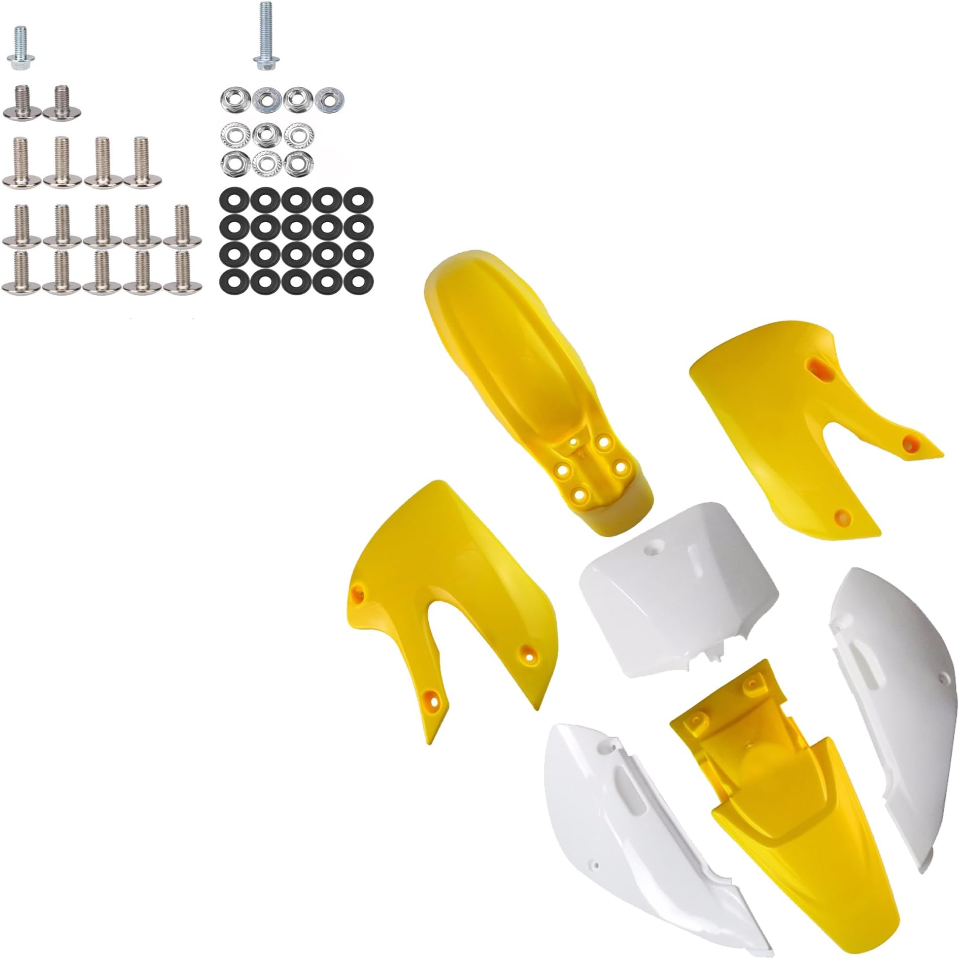 7pcs ABS Plastic Fender Fairing Body Work Kit Mudguard Set + Hardware Bolt Kit For KLX110 KLX 110 KX65 KX 65 DRZ110 RM65 Motorcycle Pit Dirt Bikes 110cc 125cc 140cc 150cc 160cc (Yellow)
