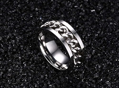 Miniatura 9 de Men's Spinner Fidget Rings Chain Rotation Ring for Men Women 8MM Stainless Steel Intertwine Ring Motorcycle Biker Bicycle Chain Ring Cool Punk Rock