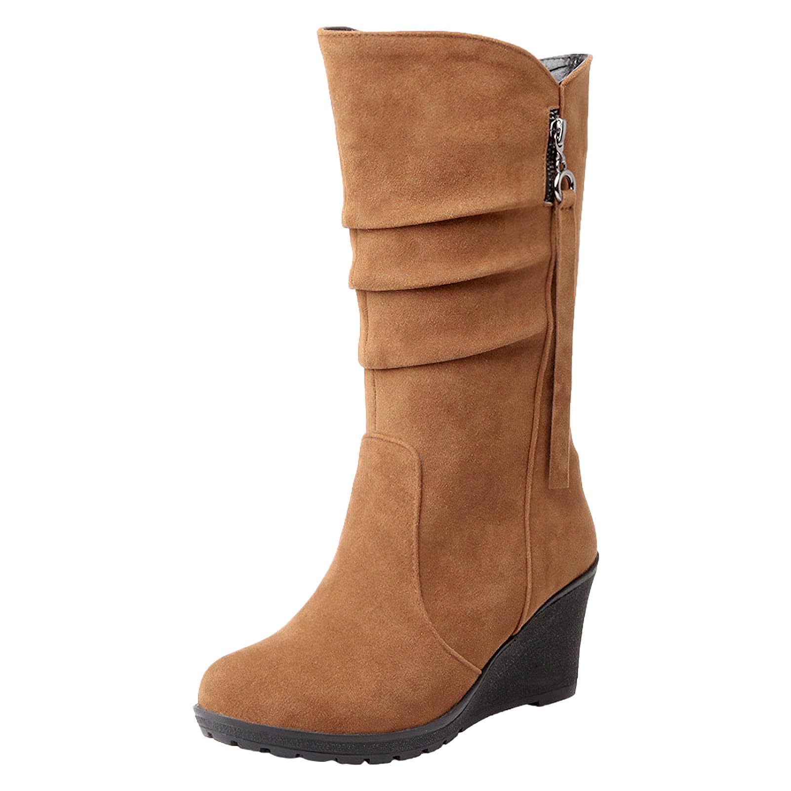 rismart Botas Slouch Mujer Media Pantorrilla Tacón Cuña Forro Fino de Piel Ante Zapatos de Invierno
