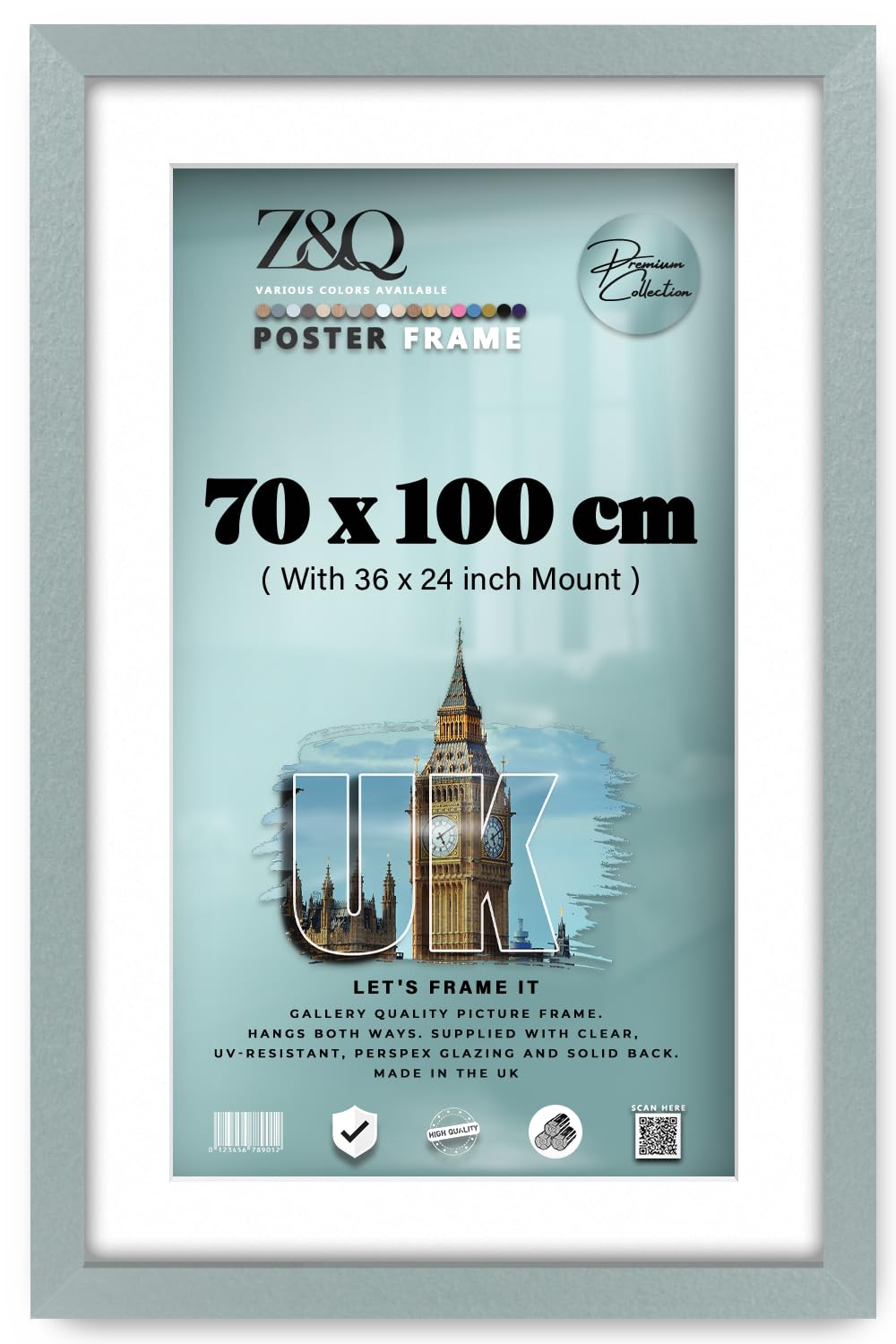 Z&Q Silver - Rectangle Mdf (70 X 100 Cm) Picture Frame With 91.44 X 60.96 Cm White Mount For Wall Décor 40 X 28 Inch Frame With Wood Finish For Home Decor [ ]