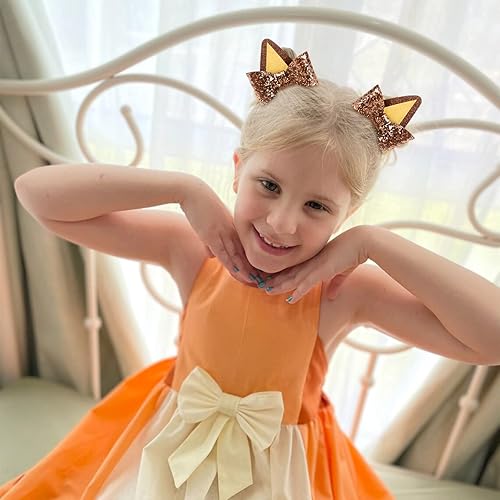 Miniatura 4 de 2 pares de orejas de perro azules y orejas de perro naranja para niños pequeños y adultos, lazos con purpurina para disfraz de Halloween, cosplay,