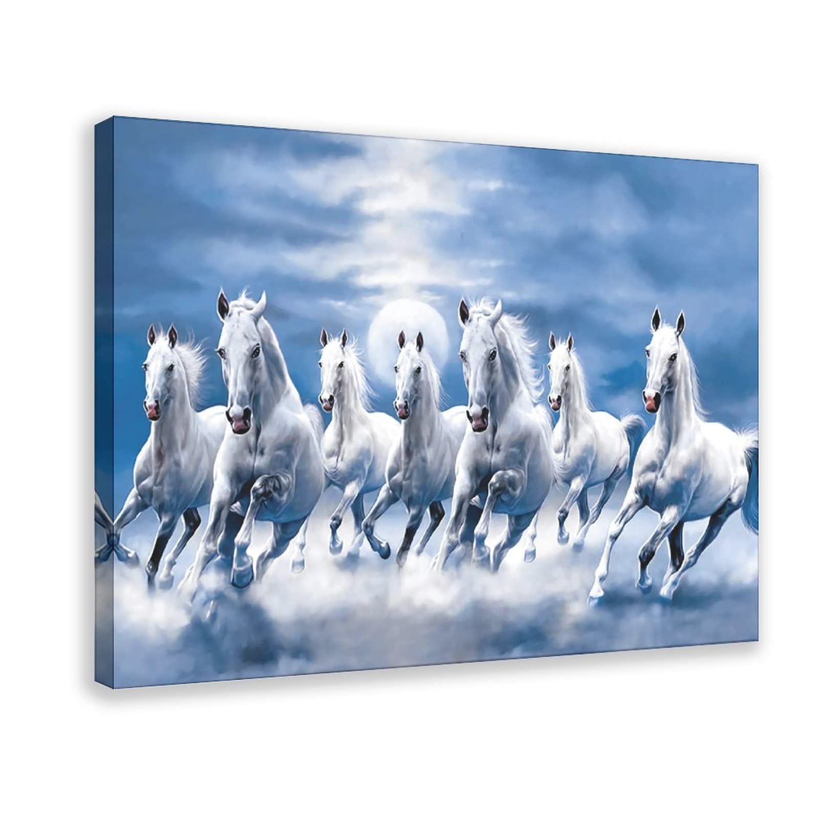 FUKITT Seven Lucky Running Wild Horses Wall Art Animal Posters (4) Canvas Poster Bedroom Decor Sports Landscape Office Room Decor Gift Frame-style 20x30inch(50x75cm)