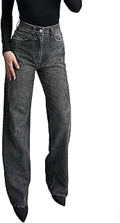 Women's High Waisted Wide Leg Jeans Vintage Washed Patterned Straight Baggy Denim Pants