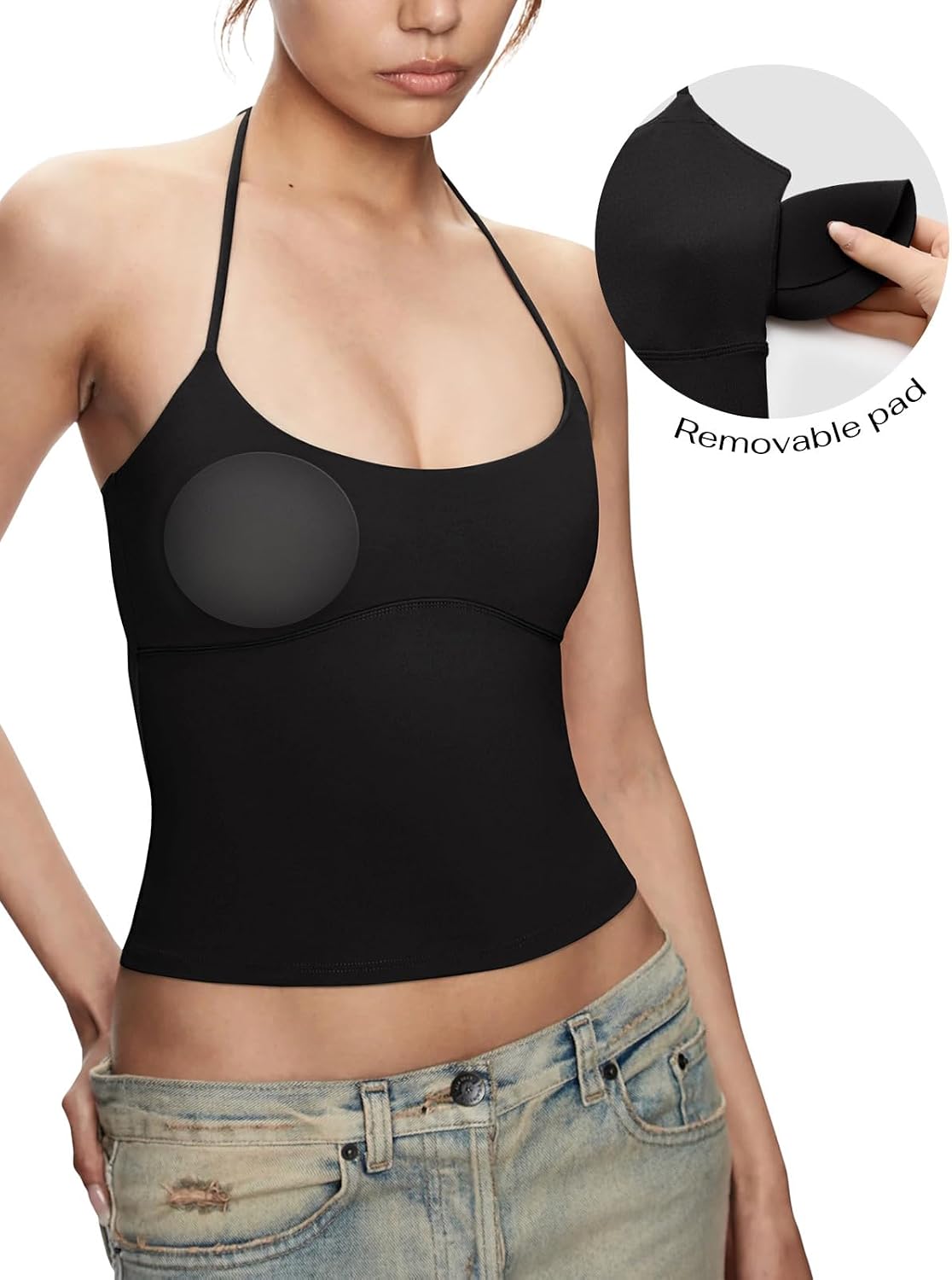 REORIA Women's Sexy Halter Backless Double Lined Tank Top Y2k Trendy Camisole Crop Tops