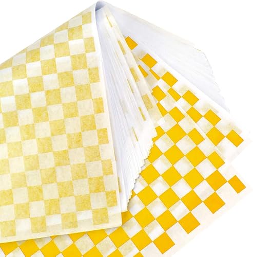 Miniatura 3 de 100 hojas de papel encerado seco a cuadros, forros de papel para canasta de alimentos de plástico, envolver pan y sándwiches (amarillo)