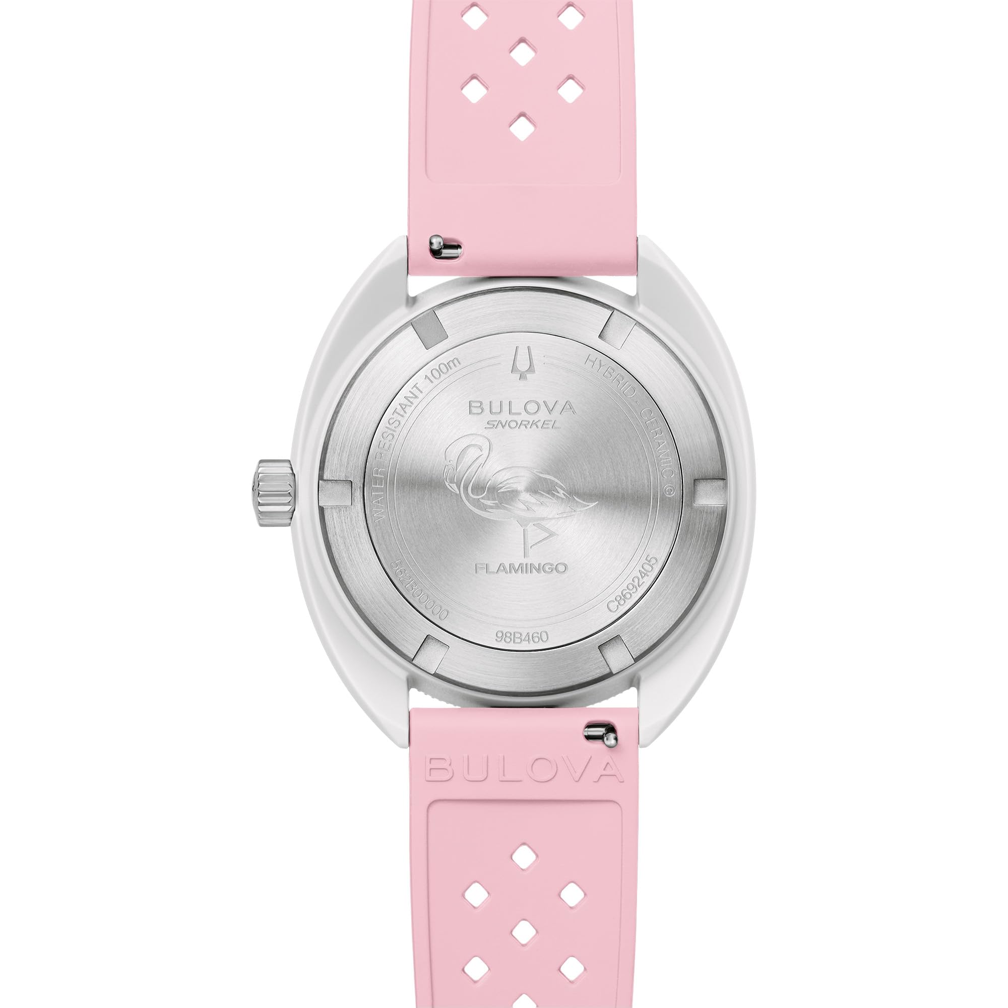 Bulova Reloj Oceanographer Snorkel para Hombre, Caja de cerámica y Correa de Goma Perforada Rosa, Estilo Flamenco, Estilo 98B460