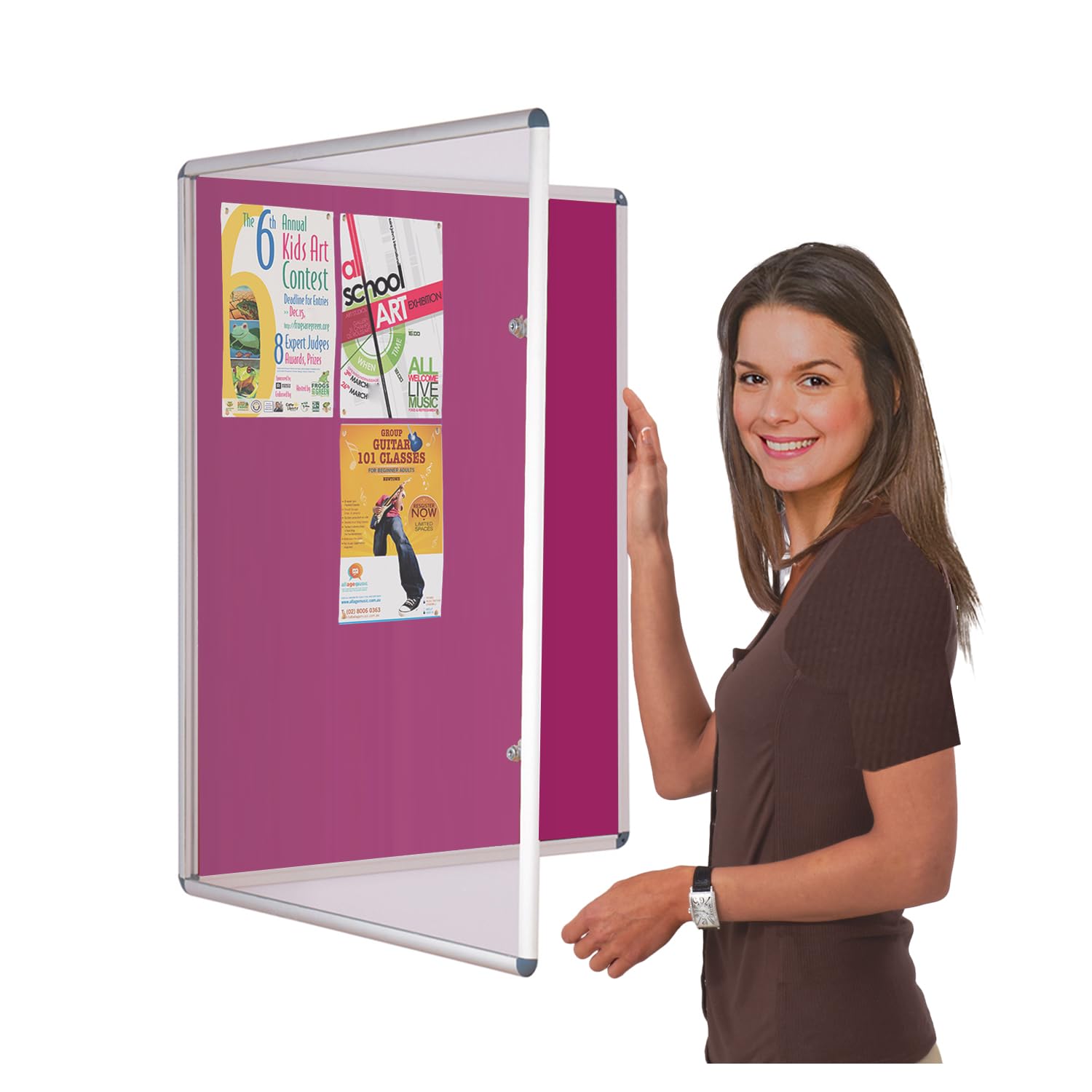 Vibrant Coloured Tamperproof Lockable Noticeboard | 900 x 600 mm | Magenta Pinboard | with Double Locks & Keys | Ideal for Office, School Displays, Venues, Family Centres