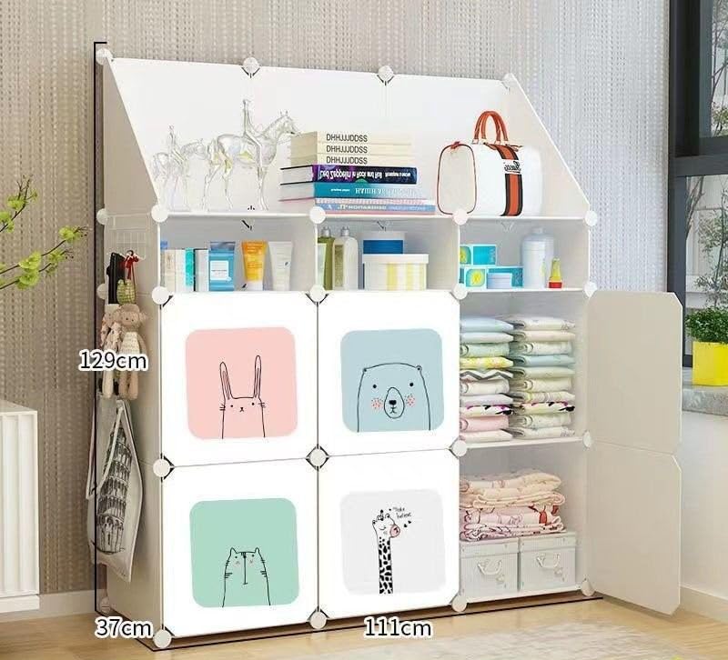 Image of Plastic Wardrobe for Kids Clothes - 6 Door Foldable Cupboard for Bedroom, Baby Clothes Storage Almirah with Doors, Collapsible Wardrobe Kids for Home (D5 Green)