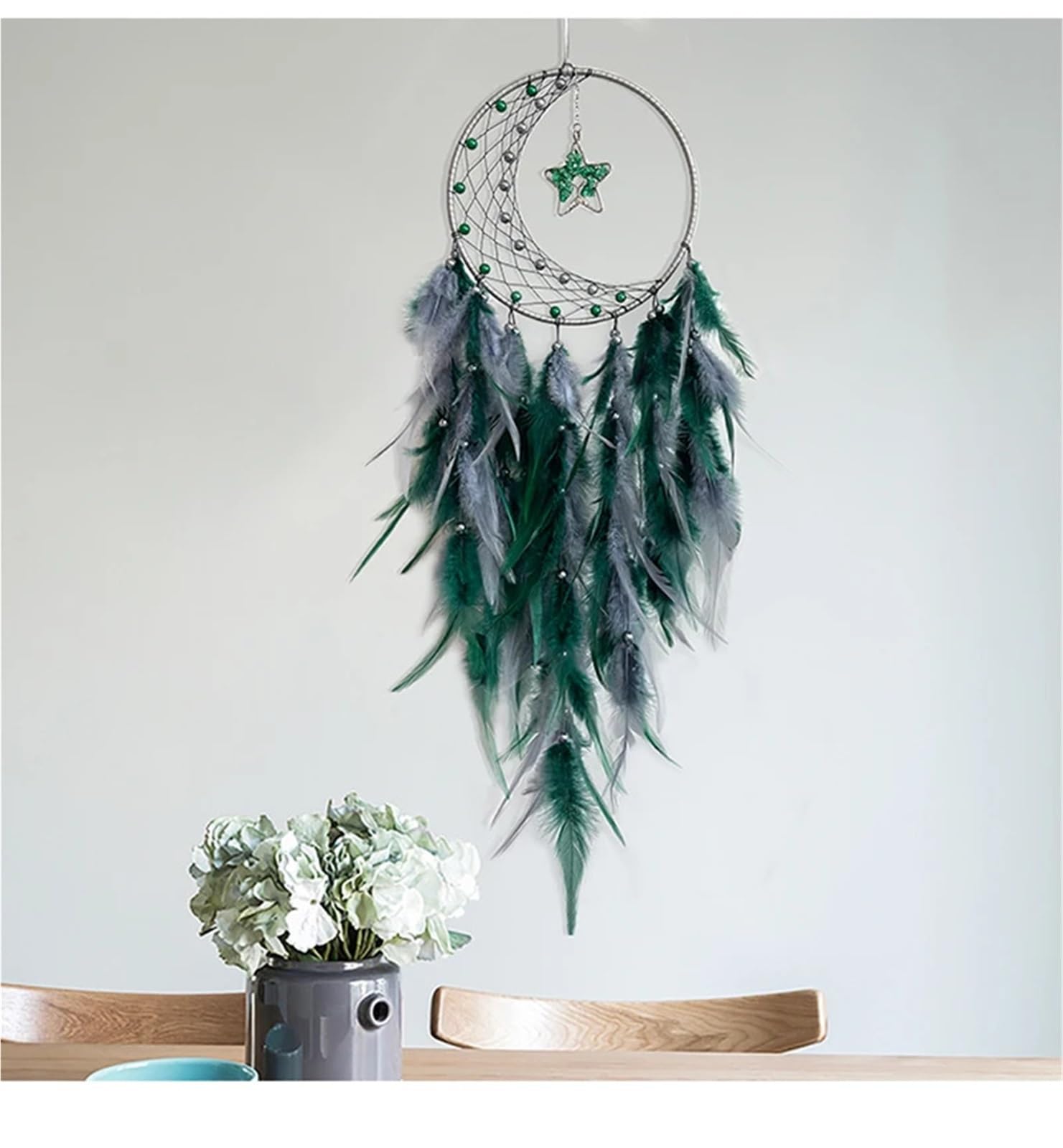 Atrapasueños de 2 uds., Adornos Colgantes for el salón, carillón Viento Plumas Hecho a Mano, Colgante Pared, Decoraciones for hogar(Green)