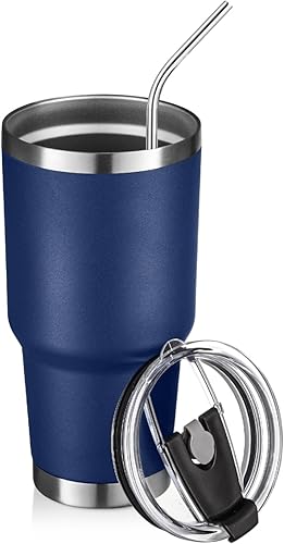Miniatura 2 de GOBATT Taza de café de viaje aislada de 30 onzas con tapas y pajitas, vaso de café de doble vacío de acero inoxidable con recubrimiento de polvo