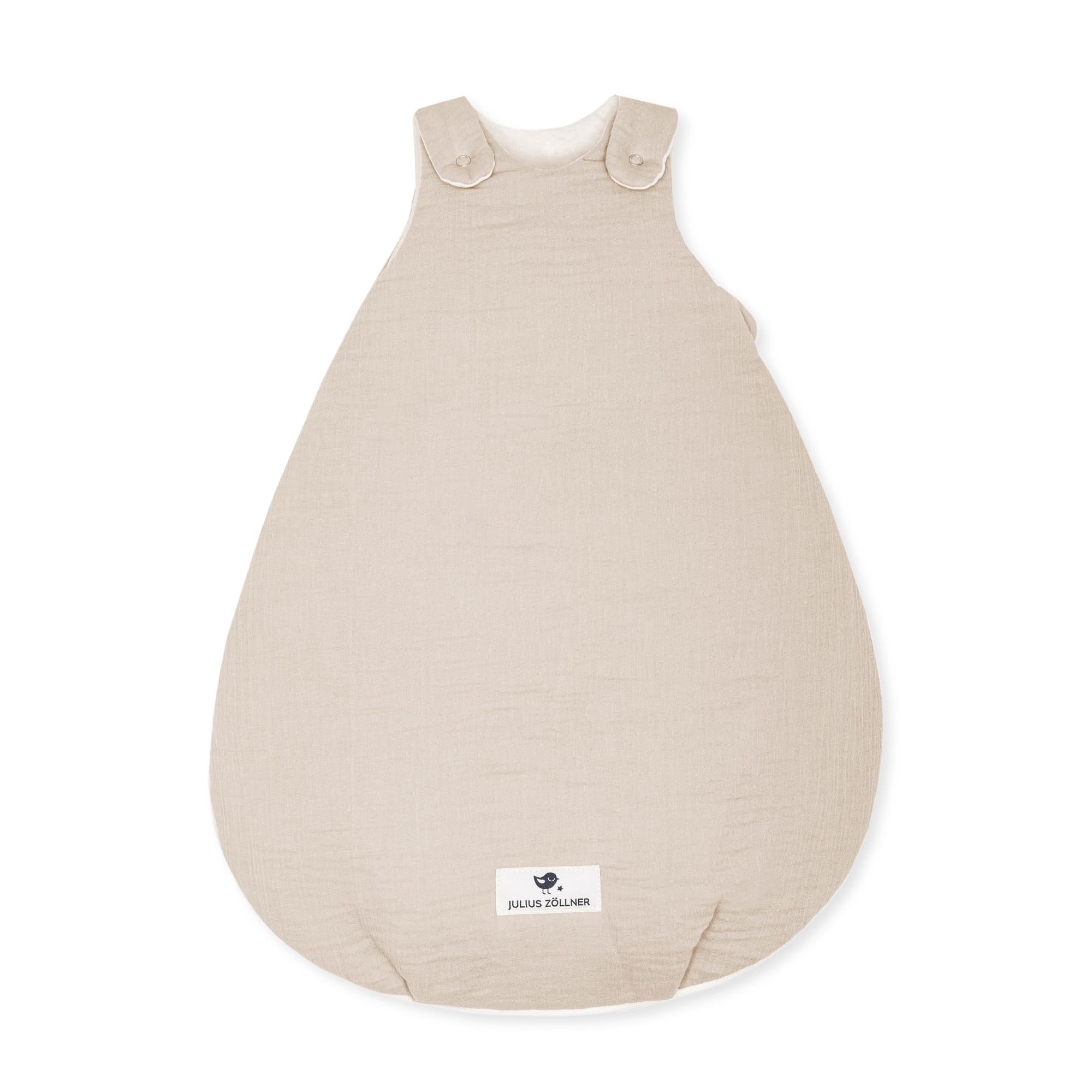 Julius Zöllner Babyschlafsack gefüttert aus Musselin, 2,5 TOG, Größe 68/74 – Sand (Birnenform)