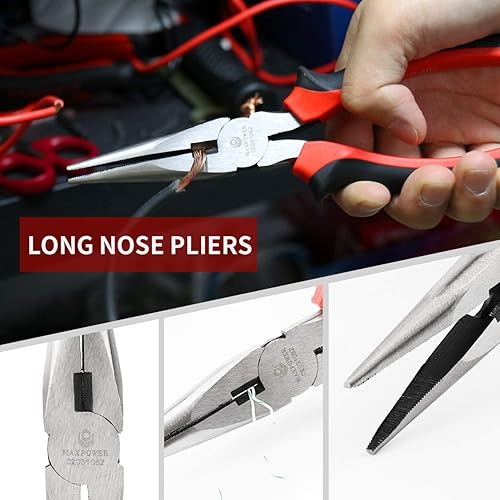 Miniatura 4 de MAXPOWER Caja de herramientas de plástico de 16 pulgadas y juego de llaves de alicates de 6 piezas