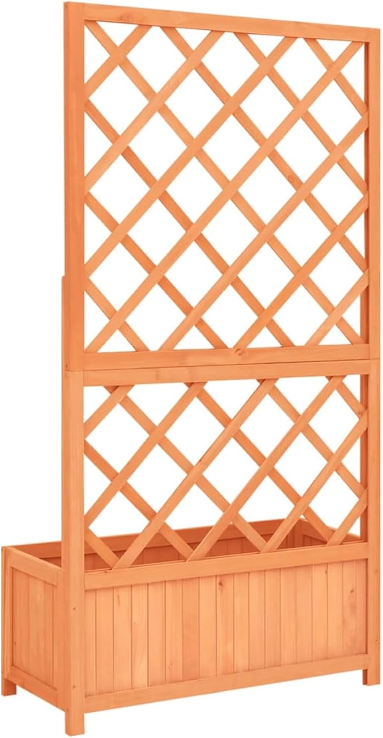Tidyard Large Rectangular Firwood Planter, Rustic Garden Trellis with Durable Construction for Outdoor Climbing Plants and Flowers