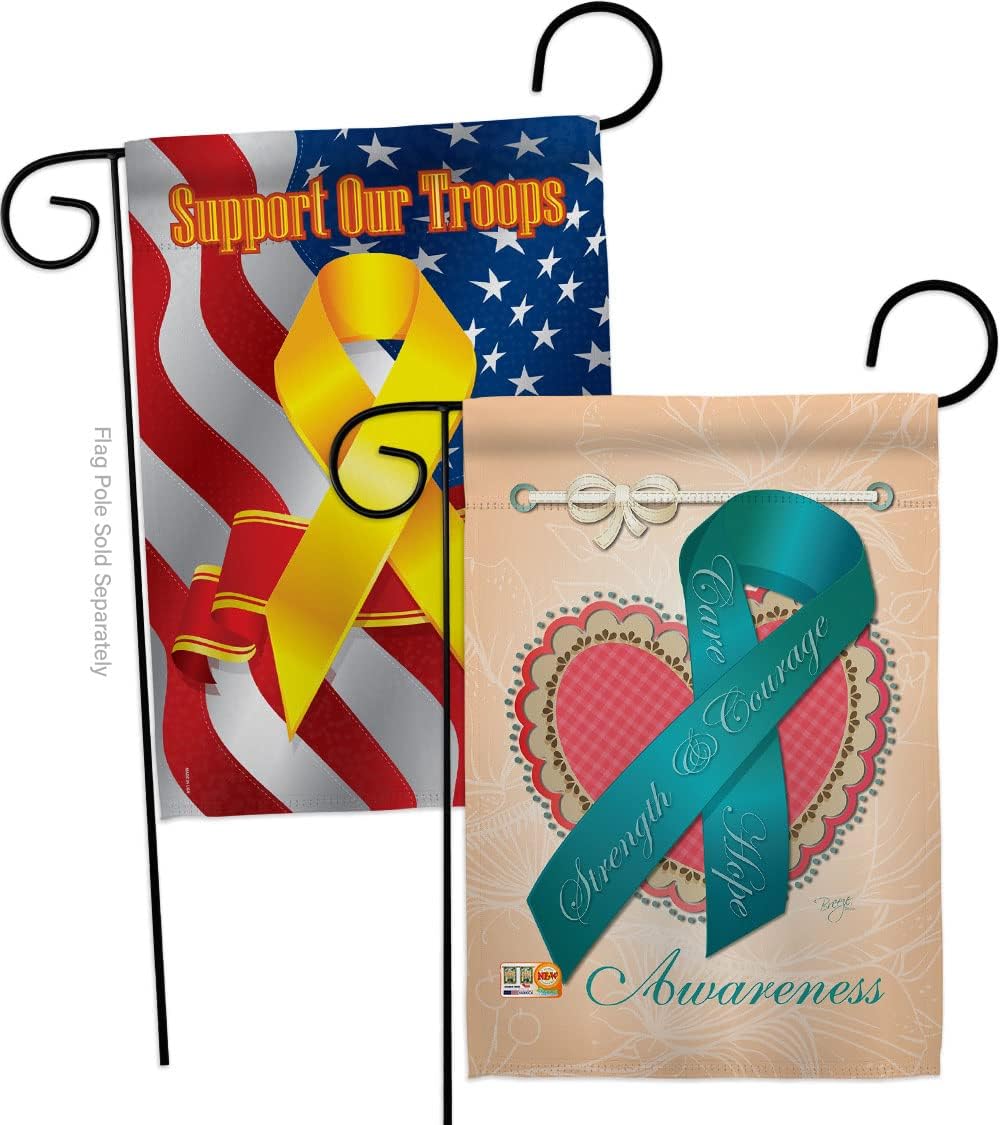 Ovarian Awareness Garden Flags Pack Support Inspirational Survivor Ribbon Prevention Cancer Autism Breast BLM Our Troops Small Decorative Gift Yard House Banner Made In USA 13 X 18.5