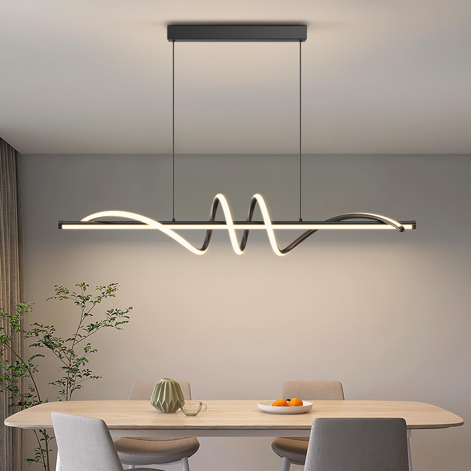 Modern LED Pendant Lights, 47in Chandelier Dimmable with Remote Control 3000k-6000K Adjustable Color Temperature, Aluminum Island Lighting Lamp Fixture for Kitchen, Dining Room, Billiard Room