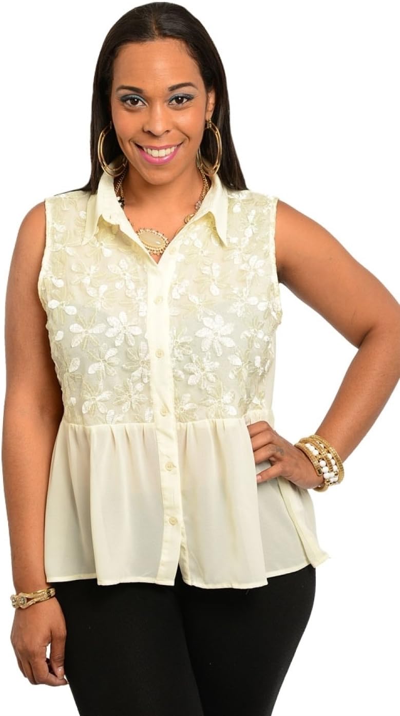 2LUV Plus Women's Sleeveless Chiffon Button Down Blouse