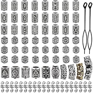 YMHPRIDE 80 Pieces Viking Beard Beads Antique Norse Hair Tube Beads Dreadlocks Beads for Hair Braiding Bracelet Pendant Necklace Silver DIY Jewelry Hair Decoration