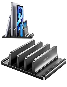 Vaydeer 3-Slot Vertical Laptop Stand Made of Premium ABS Plastic 4 in 1 Design Space-Saving Adjustable Desk Organizer for All MacBook/Chromebook/Surface - image, photos