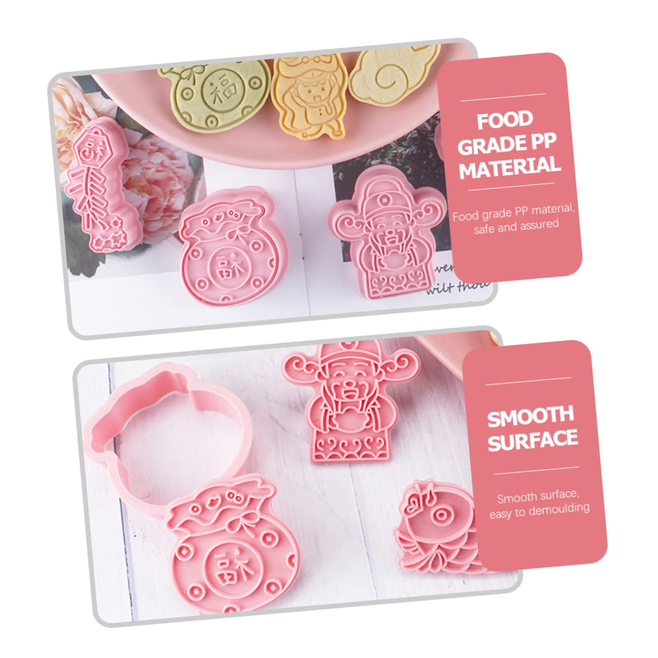 MAGICLULU 5 Juegos Molde De Galletas Sellos De Galletas 3d Mini Cortadores De Galletas De Navidad Cortador De Galletas Circular Fabricante De Moldes De Postre El Plastico Rosa 8 Uds * 5