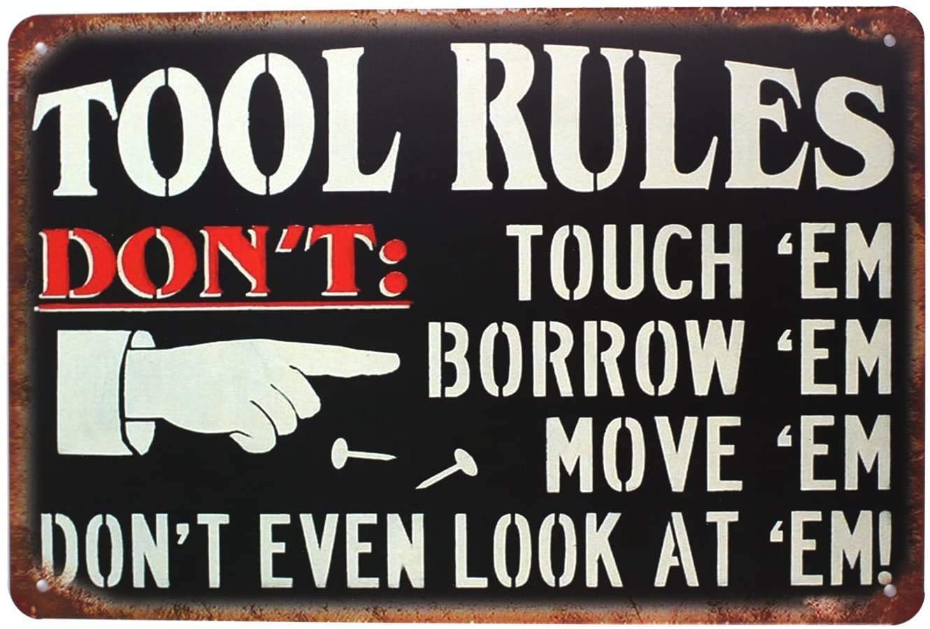 SUDAGEN Garage Signs Tool Rules Tin Metal Signs for Man Cave Garage Wall Decoration 12 x 8 inch