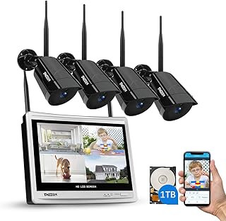 Kit WiFi Vidéo Surveillance sans Fil,TMEZON CCTV Système Caméra de Sécurité 12 Pouce LCD Moniteur 8CH NVR 1TB HDD,1296p 3mp Camera Surveillance,Détection de Mouvement,Accès à Distance sur Smartphone