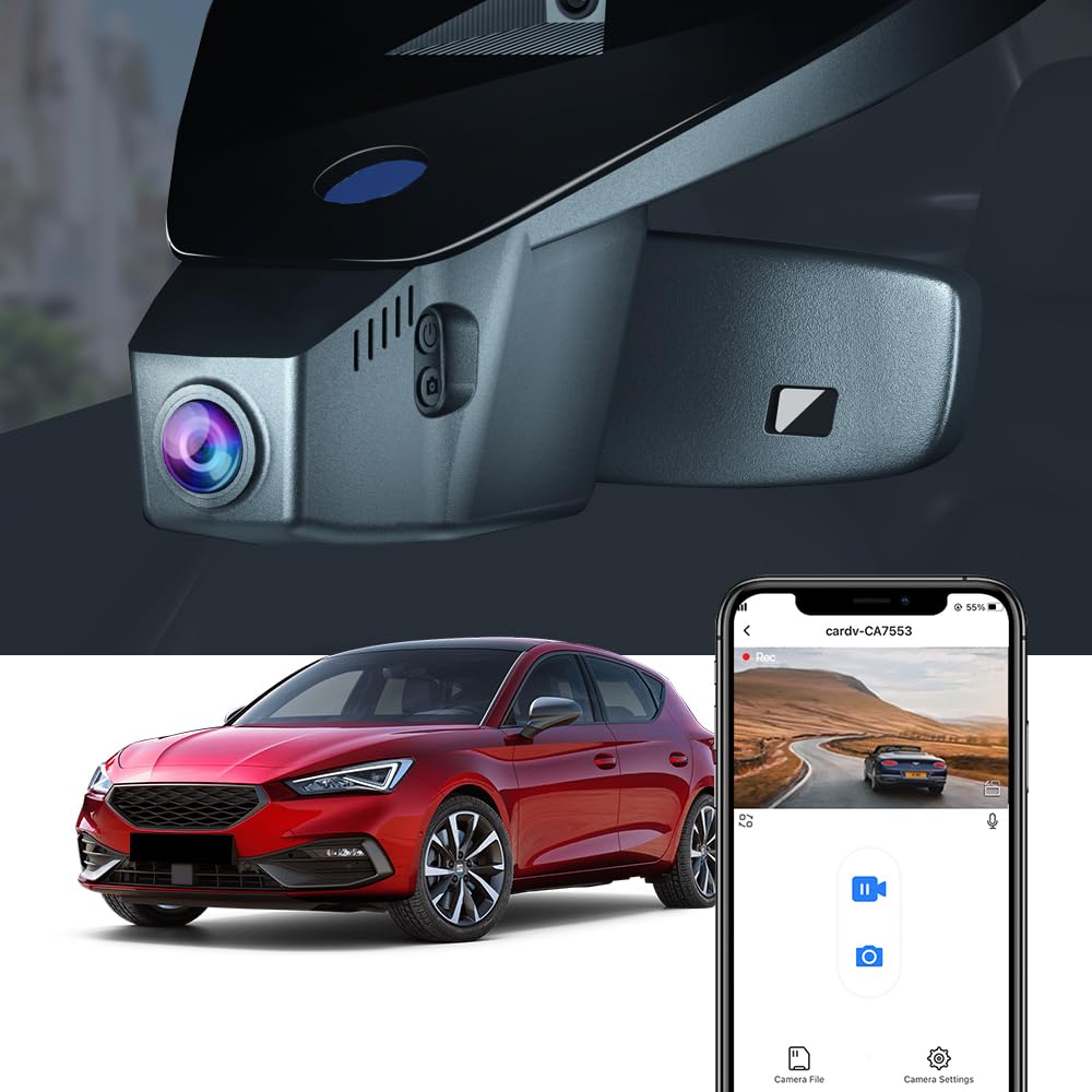 Fitcamx Dash CAM Adecuado para Seat Leon MK3 MK4 2017-2025 (HD2-6113), OEM Cámara de Coche 2160P UHD Video WiFi, G-Sensor, Grabación en Bucle, WDR Dashcam 4K, Plug & Play, Negro, Tarjeta de 64 GB