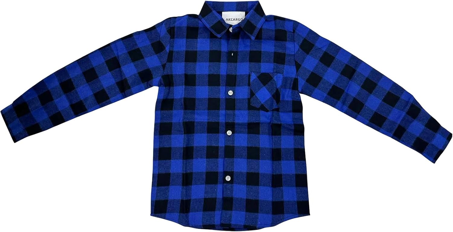 Men’s Long Sleeve Plaid Shirt Blue Cotton Breathable Tops