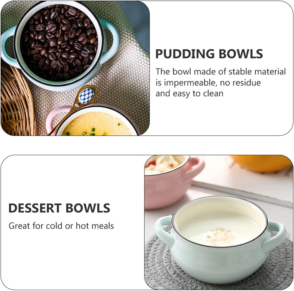 Ceramic Salad Bowls,Dessert Bowls, Bowls Pottery Soup Bowl Ceramic Bowl, Dessert Bowl Rice Bowl Soup Bowl with Handle- French Onion Soup White Utensils Set White Utensils Set Baking ( Color : Sky blue