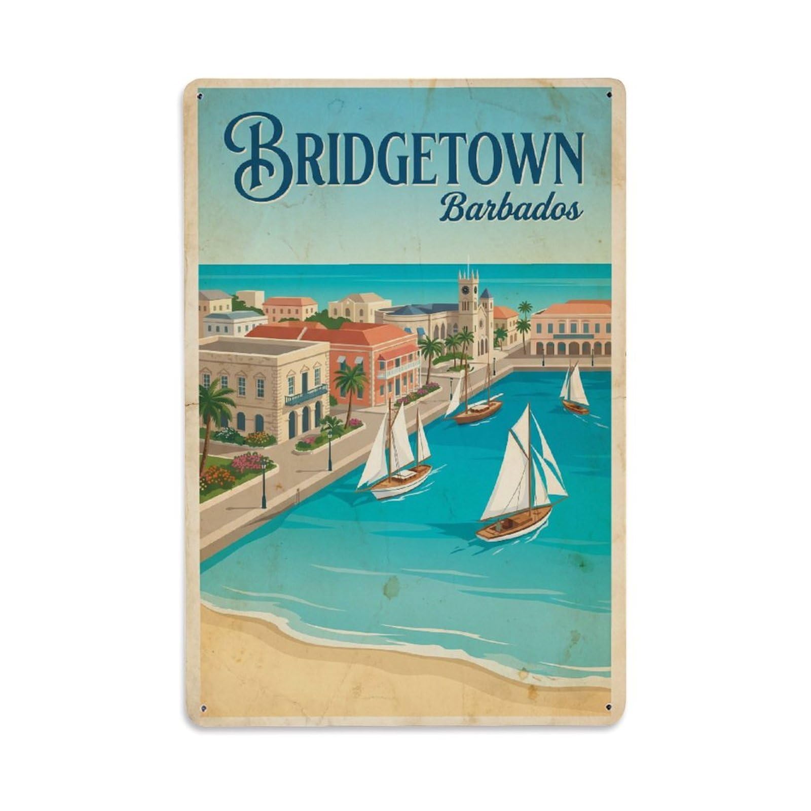 Gead 8X12inch Style Retro Travel Barbados Bridgetown Metal Tin Sign