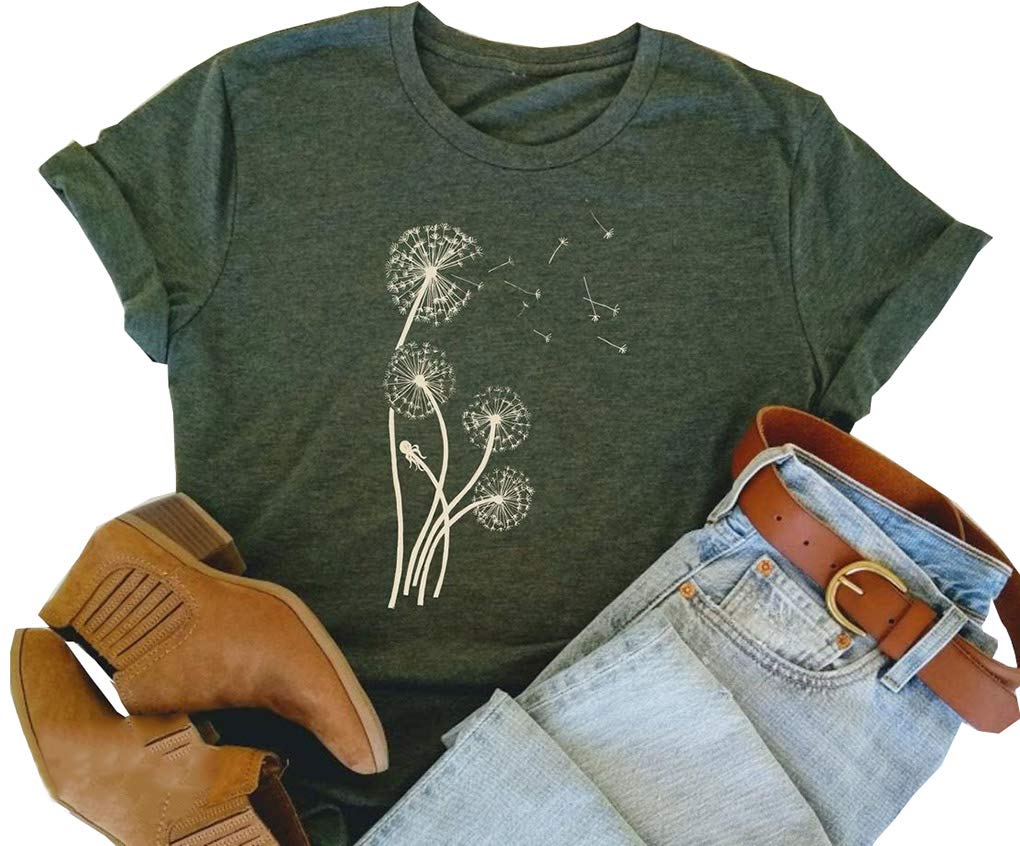 VKEGNIODandelion Graphic T Shirt Women Wildflower Make a Wish Vintage Tees Top Funny Summer Short Sleeve Shirts