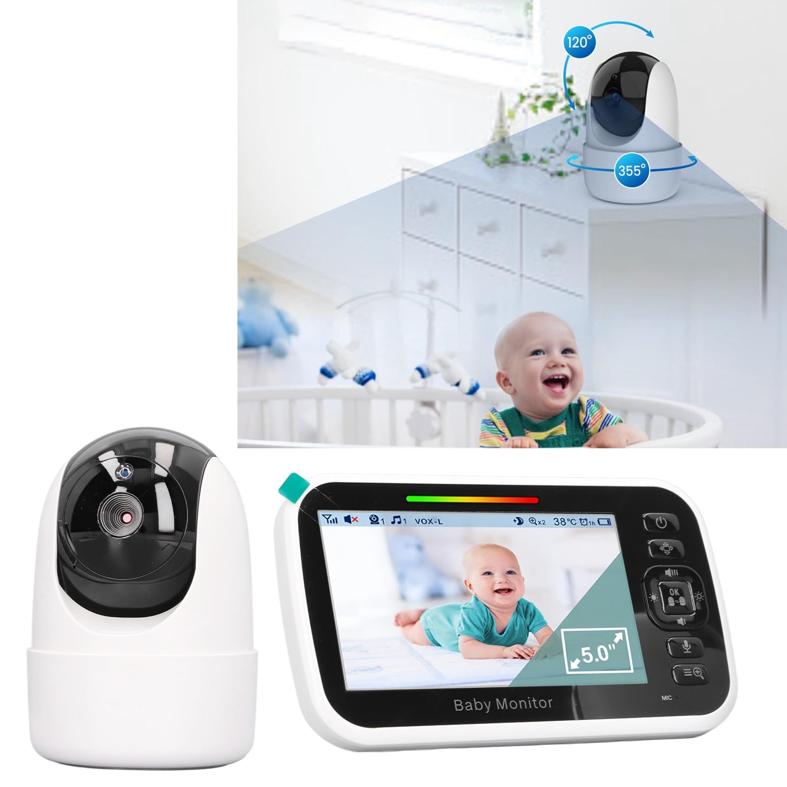 ieGeek 2K Split-Screen Babyfoon - 5″ Audio Babyfoon met 2 Camera's