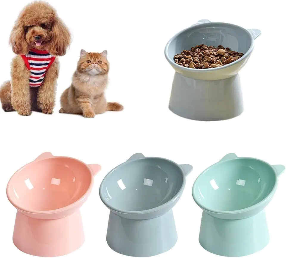 Kit Comedouro Bebedouro Elevado Tigela Gatinho Acrílico Alto Gatos E Cães Postura Correta (Verde e Rosa)