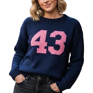 Womens Customizable Number Knit Sweater Long Sleeve Pullover Crewneck Casual Soft Knitwear Trendy Sports Style Sweater Fall Winter
