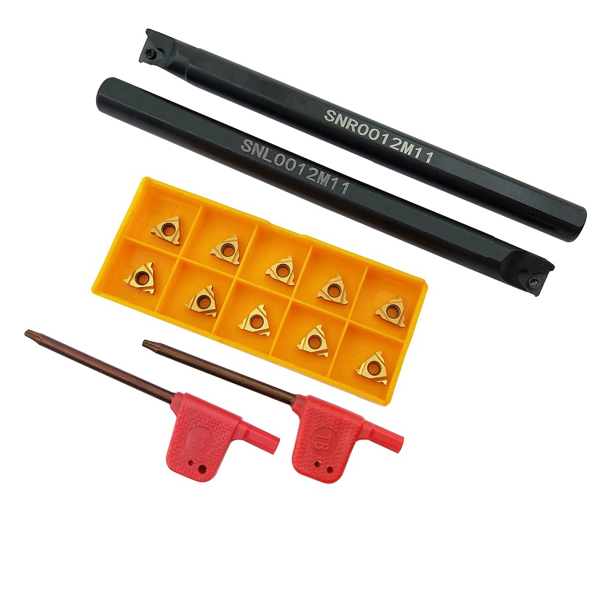 SNR0012M11 + SNL0012M11 Barre d'alésage de filetage intérieur/extérieur avec 5 inserts de tournage en carbure 11IR A60 + 5 inserts de filetage 11ER A60 en carbure.