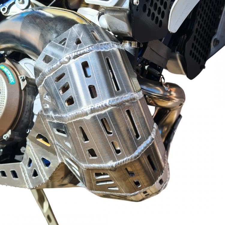 Skid Plate (Bash Plate) With Pipe Guard Fits Ktm (EXC-XCW-SX) 2024-2025 Husqvarna (TE-TX-TC-TE) 2024-2025 Gasgas (EC-MC) 2024-2025 TBI MODELS (Silver, 14 x 10 x 6)