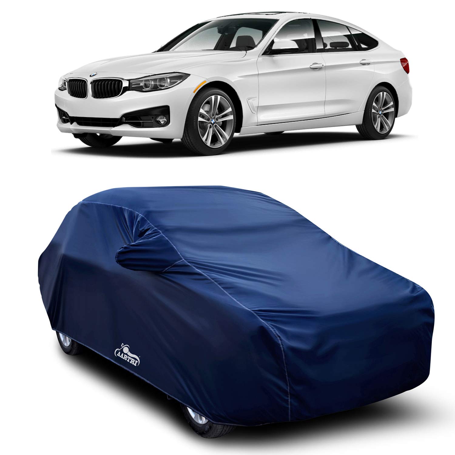 XGuard® 100% Pure Polyester - 3 Series GT Car Cover - UV Rays Reflective - Scratch Resistant - Water Resistant - Car Body Cover (Navy Blue with Mirror)