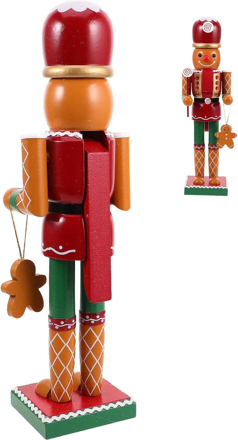 PRETYZOOM Holiday Gingerbread Wooden Nutcracker Figurine, Christmas Nutcracker Tabletop Decor, Ginger Yellow Soldier Ornament for Festive Home Mantel Decoration