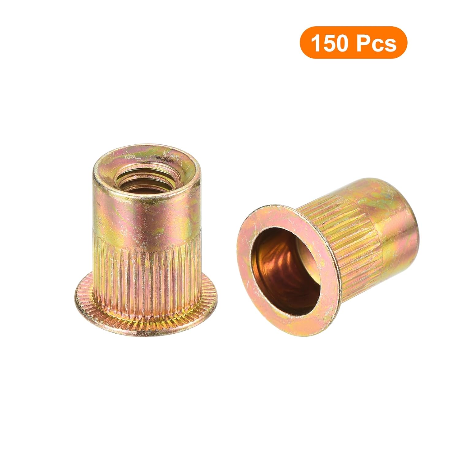 uxcell 150Pcs Rivet Nuts Flat Head, 5/16"-18 Carbon Steel Threaded Insert Nuts Knurled Body Zinc Plated Finish