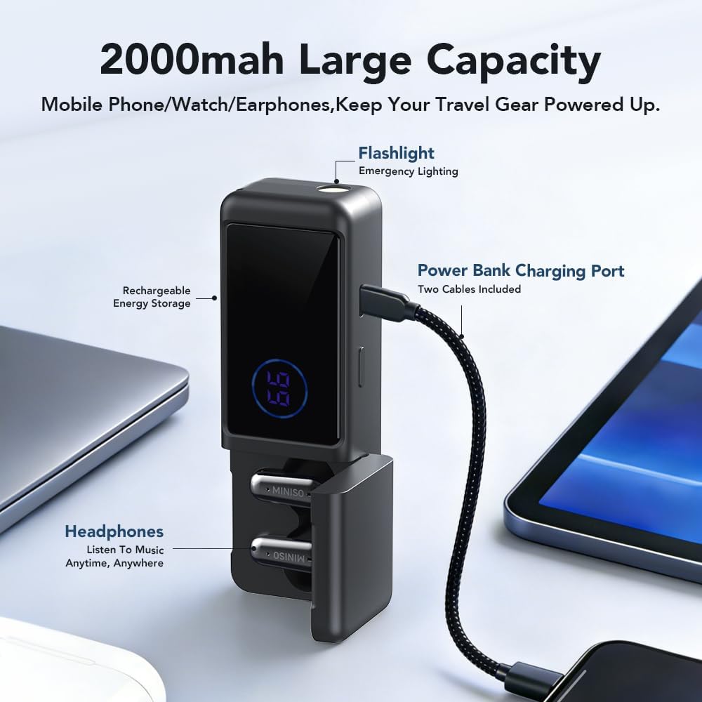 MINISO MS120 Wireless Earbuds, Bluetooth 6.0 Headphones, in-Ear Ear Buds with Built-in Flashlight, 70H Playtime, IPX5 Waterproof, High-Fidelity Sound, USB-C Charging