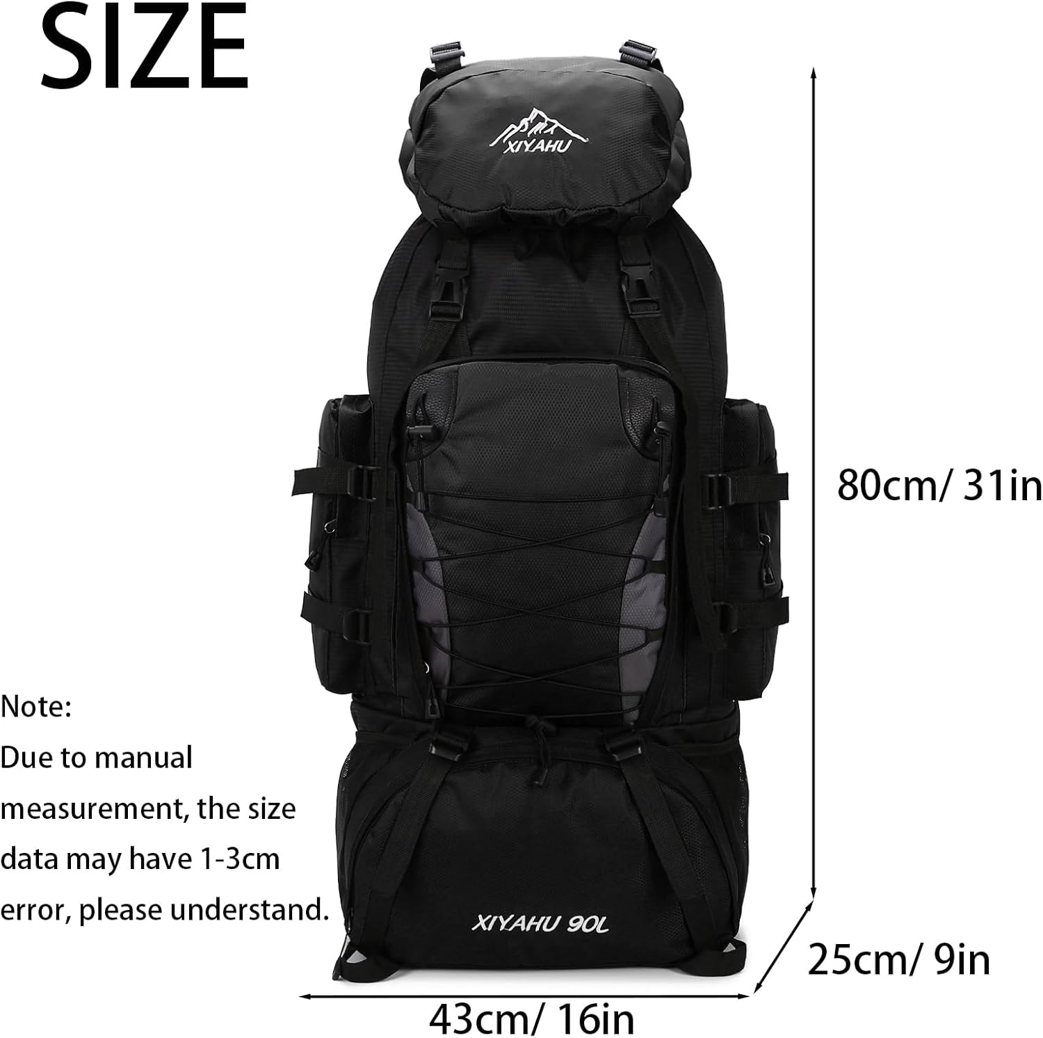 Lawaia 90L Hiking Daypacks Rucking Backpack Camping Waterproof Backpacking Travel Bag Trekking Back Pack Large Capacity Internal Frame Hiking Backpacks Climbing Ruck Sack for Men Women-Black - Image 2