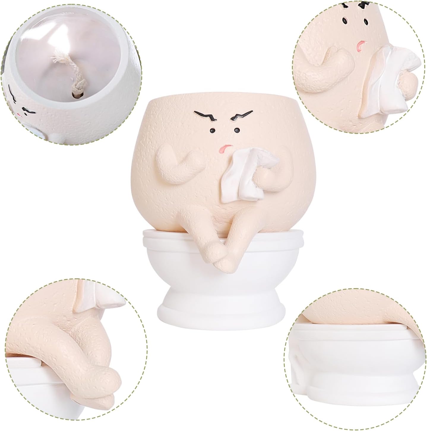 NINIPAPA Funny Face Toilet Planter with Drainage Hole for Indoor Plants, Cute Self Watering Plant Pot for Succulent Flower Pots, Unique Head Planters Gift on Birthday Christmas