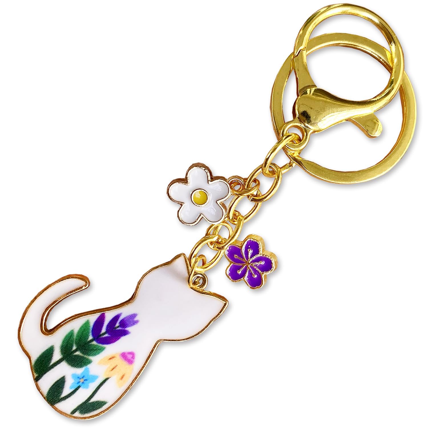 Cute Cat Keychain, Backpack Charms with Floral Design, Japanese-Themed Cat Decor for Gift Giving, Perfect Bag Charm Accessory, 3 x 7.6 x 0.2 cm-image-43