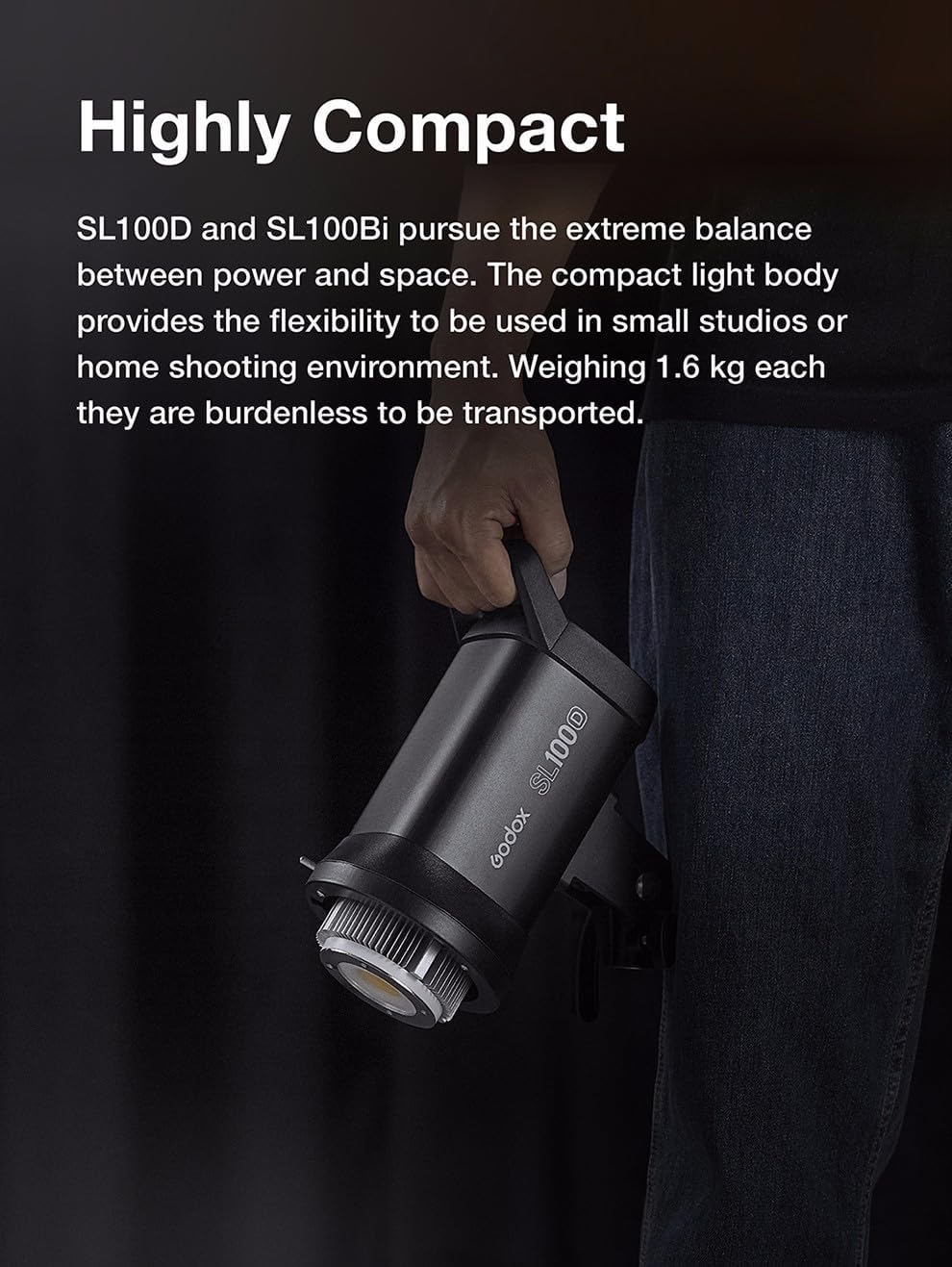 Godox SL100D LED Video Light,100W 5600K 32100Lux @1M CRI 96+TLCI 97+Bowens Mount Continuous Output Lighting,8 FX Effects 0-100% Brightness Studio Light with Weighing 1.6 kg, Multiple Control Methods