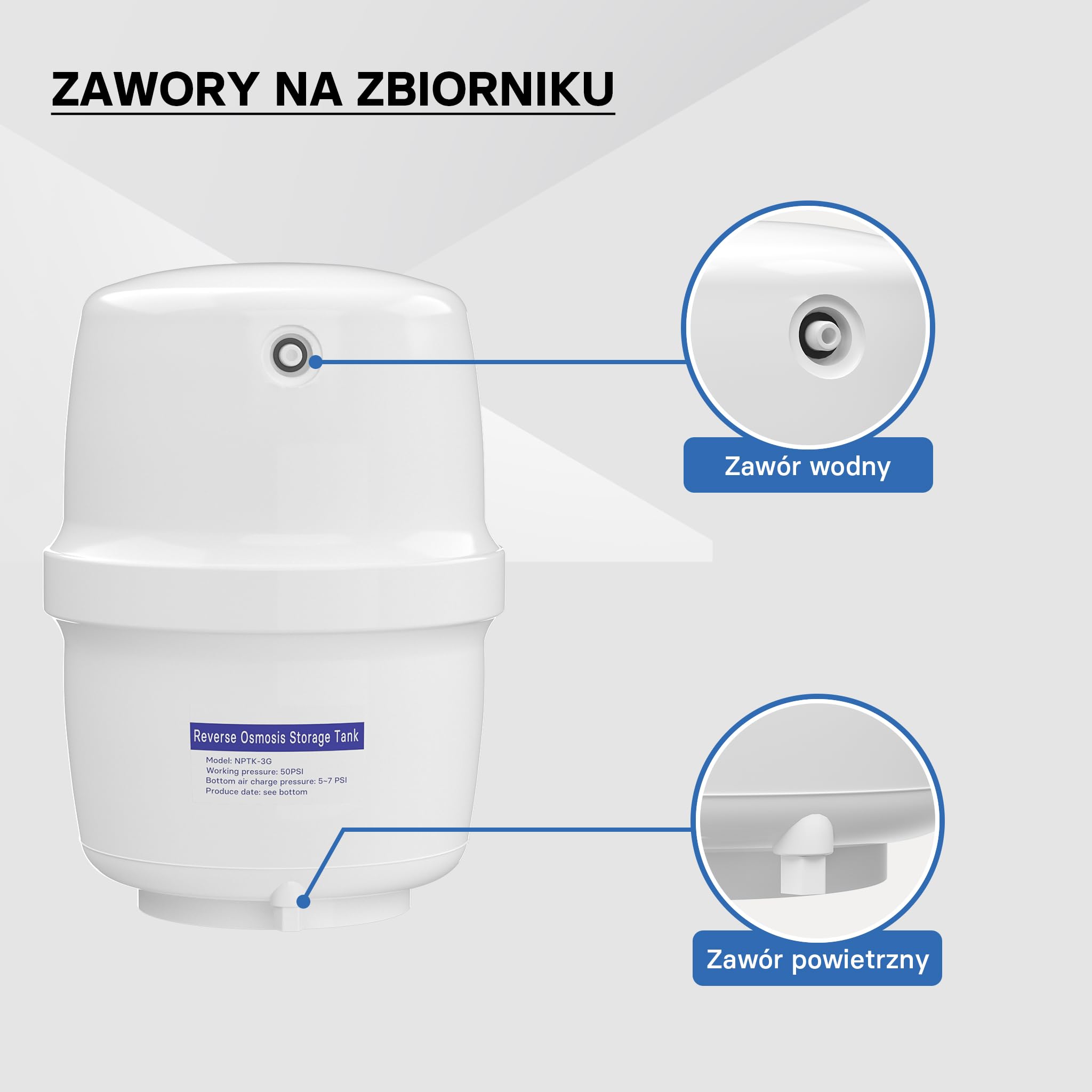 Zbiornik na wodę Naturewater 4 G (15,14 l) do wody z odwróconej osmozy, pojemnik bezpieczny dla żywności, zbiornik z membraną z gumy butylowej