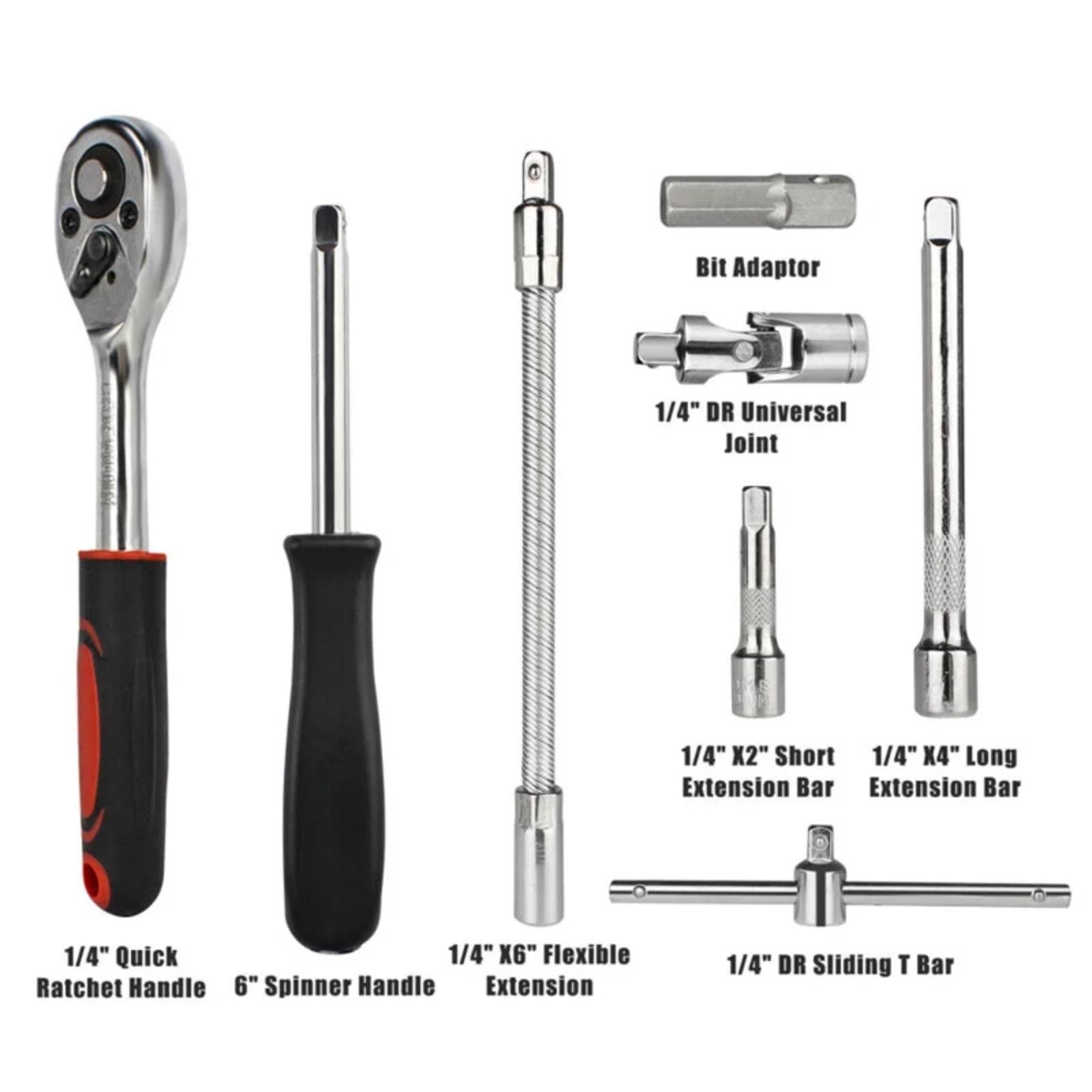 Maletín herramientas multiusos Kit Herramientas Reparación Automóviles Juego Enchufes 1/4 Pulgadas Herramienta Reparación Automóviles Llave Dinamométrica Trinquete Conjunto Reparación 46 Uds.